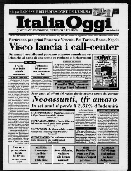 Italia oggi : quotidiano di economia finanza e politica